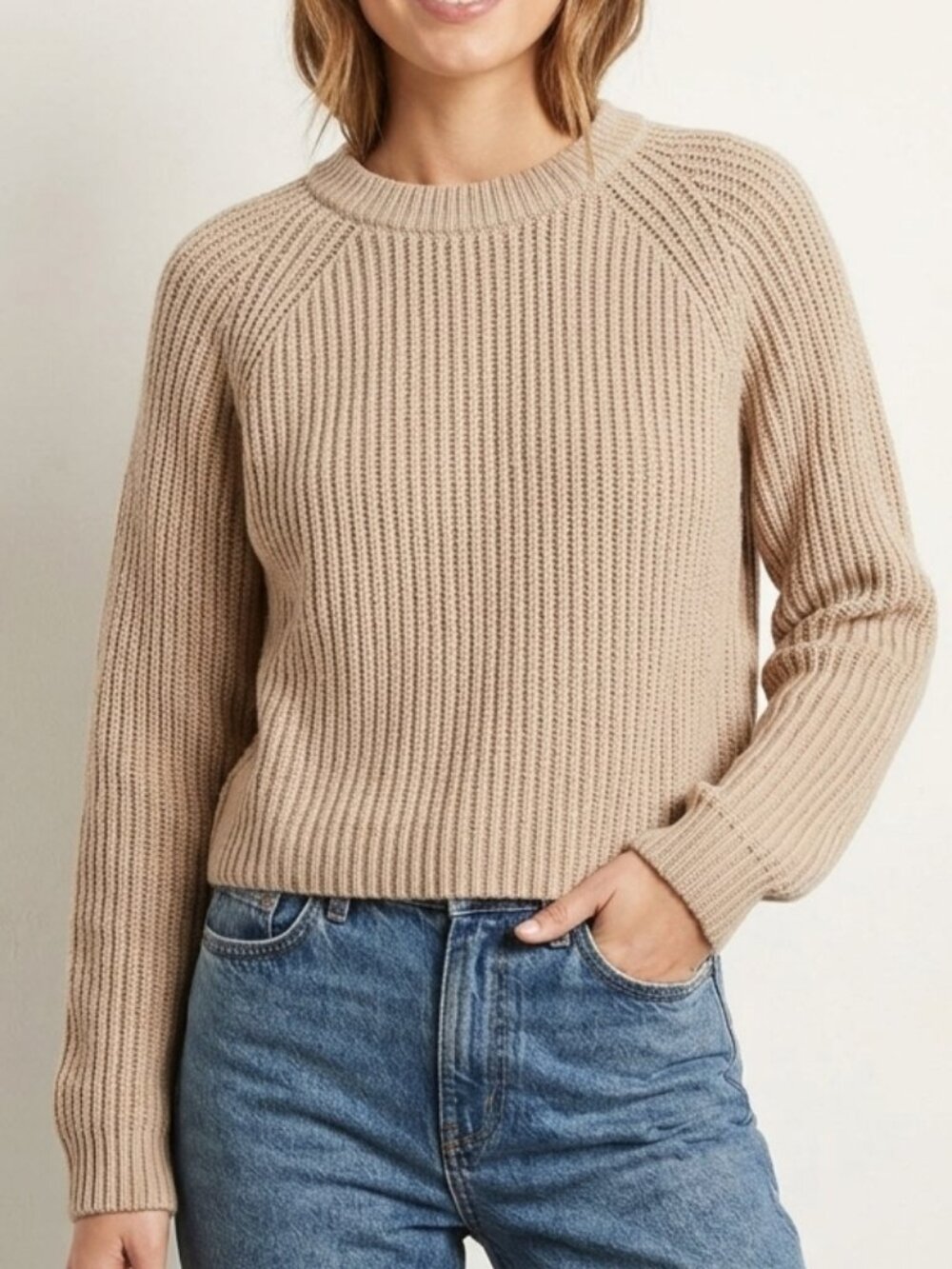 All Row Devin Chunky Ribbed Fisherman Knit Crewneck Sweater Size S